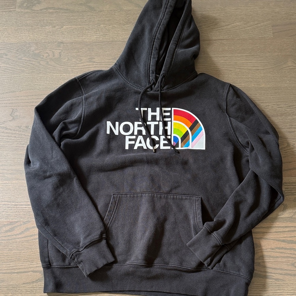 The North Face Black Crewneck Hoodie with Rainbow Logo
